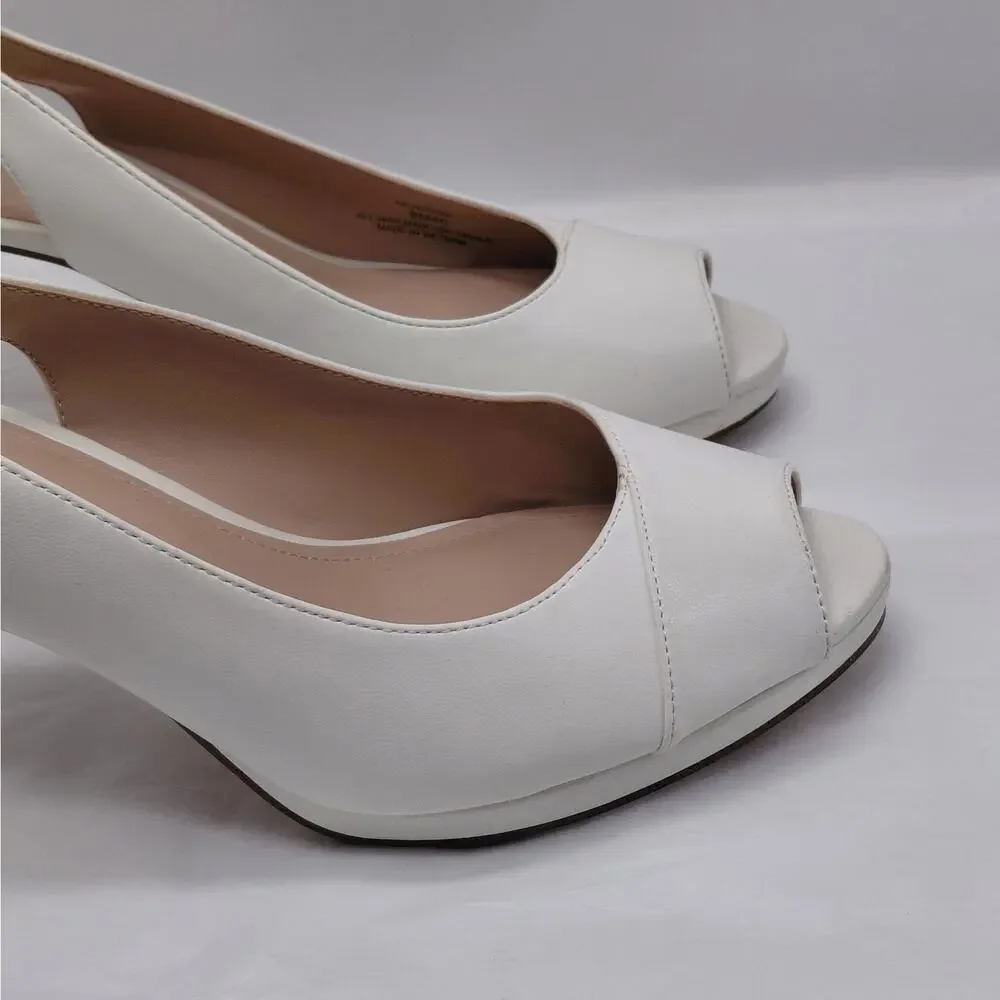 Kelly & Katie Womens Slingback Heels Size 9 White Peep Toe Pumps Bridal Shoes